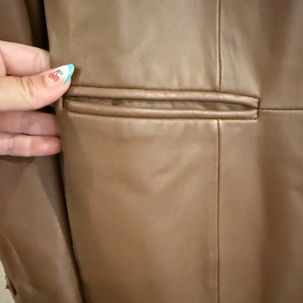 Vintage Denim & Co Leather Blazer Women Small Brown Minimalist Dark Academia